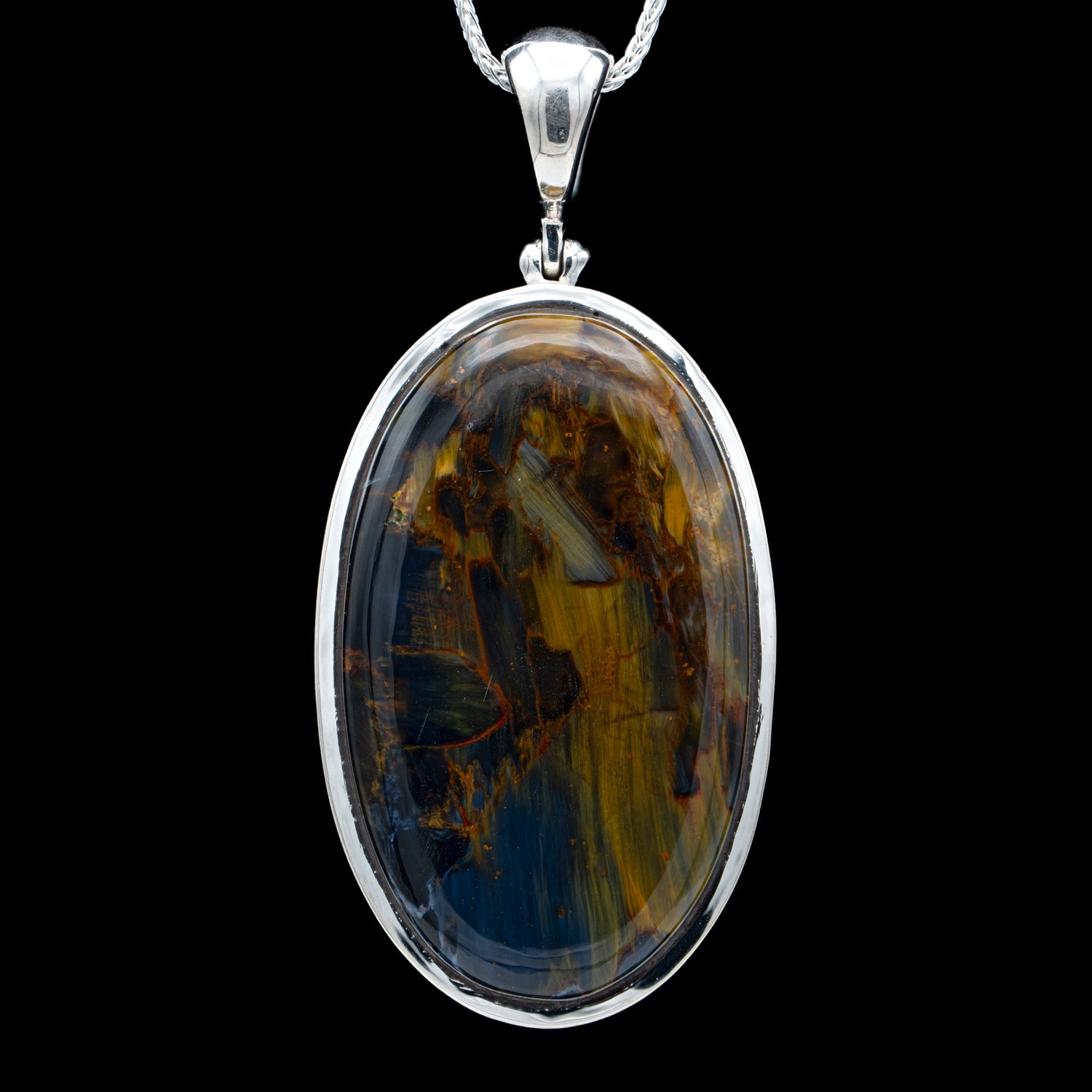 Stormy Asymmetrical Blue & popular Red Pietersite Pendant in Sterling Silver