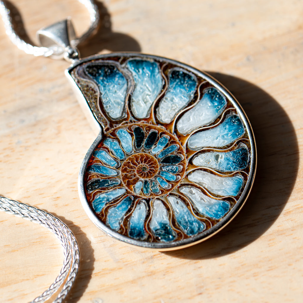 Blue Ice Ammonite Necklace