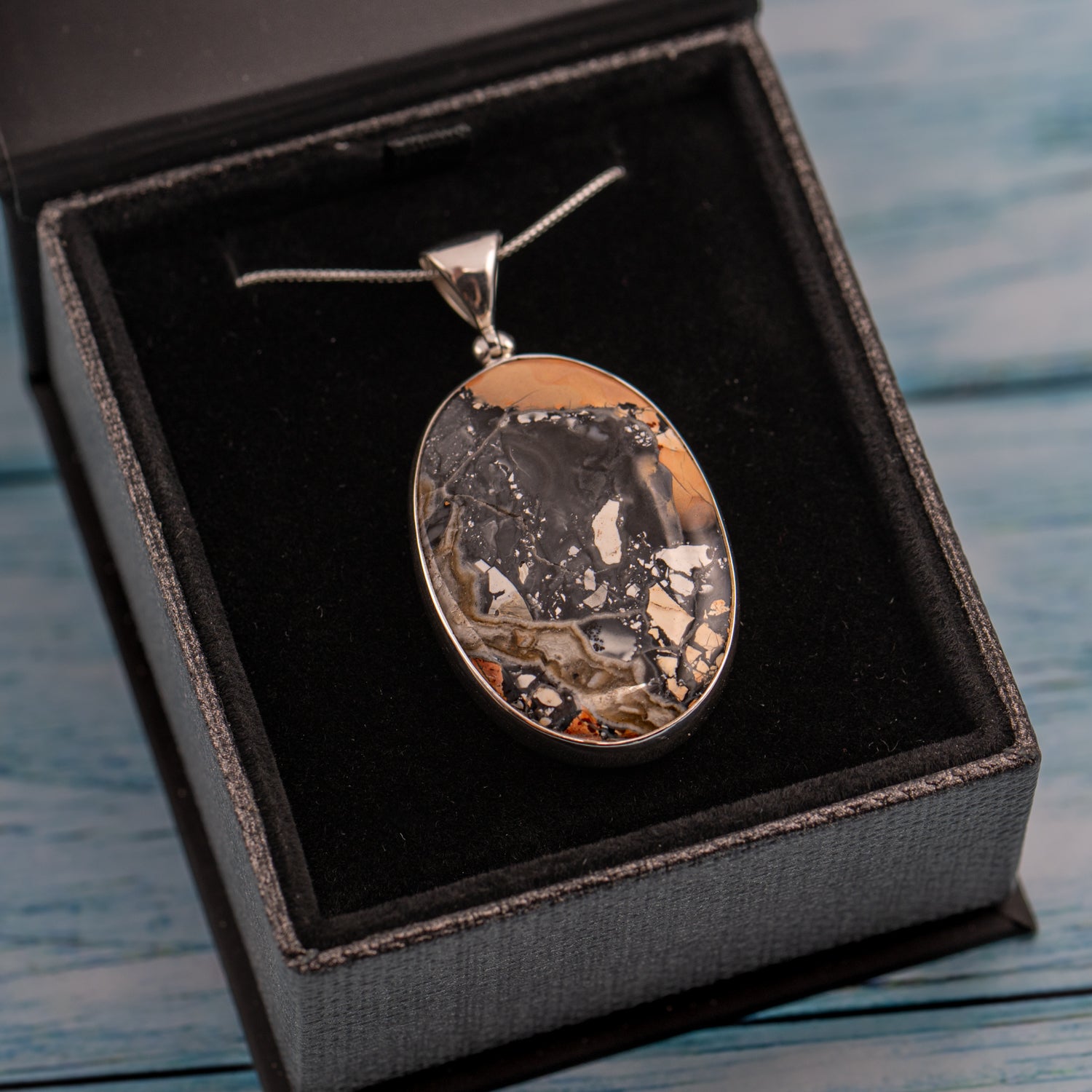 Outlet Maligano jasper neutral natural stone round silver pendant Lucky Fortune necklace Unique Gift for her on Rhodium chain