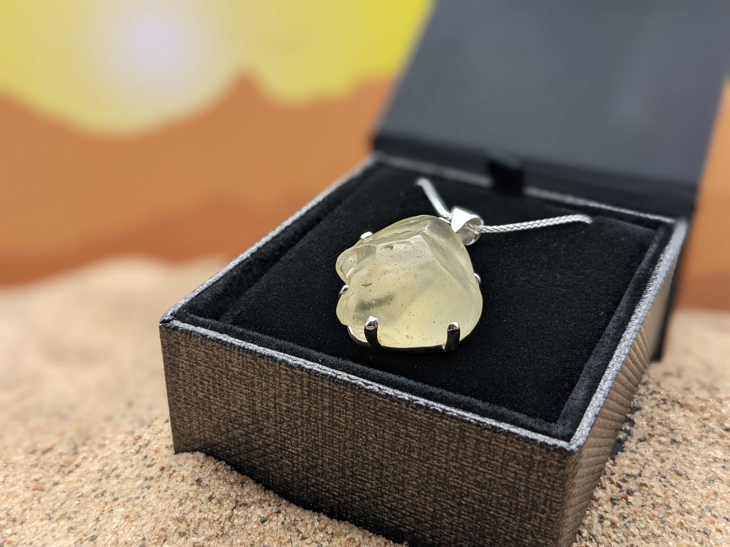 Libyan Desert Glass Pendant - Handmade LDG Pendant, Silver Pendant, egyptian glass shops tektite, golden, healing