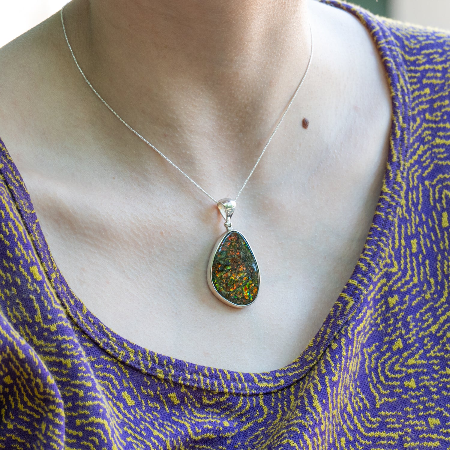 Ammolite Pendant selling - Autumn Colors with Shell Accent!