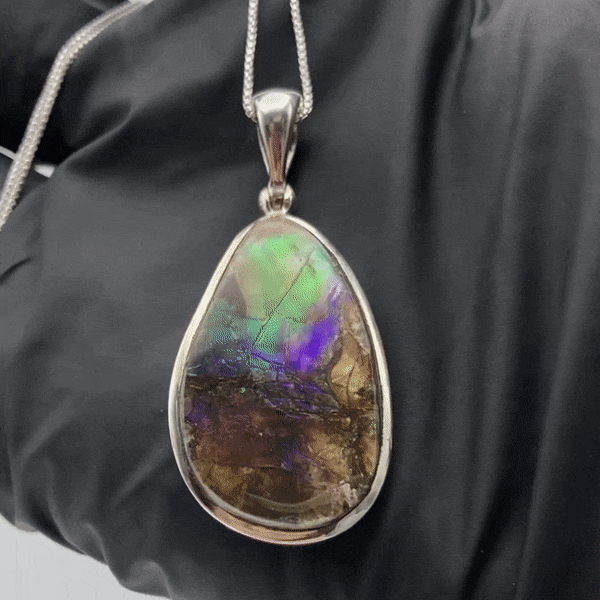 Ammolite Gemstone Pendant Necklace - 1.20" Teardrop