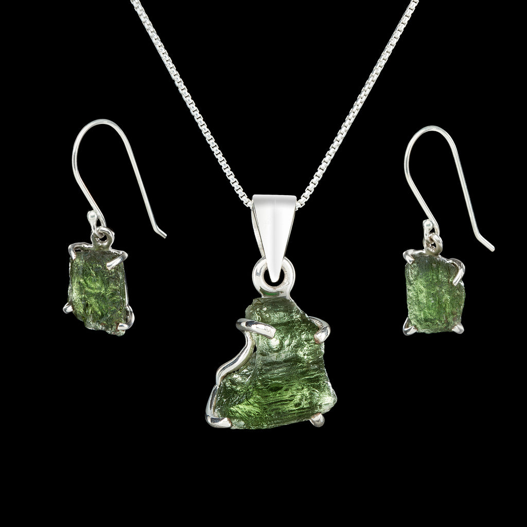 Moldavite Astronaut Space Necklace Sterling Silver 